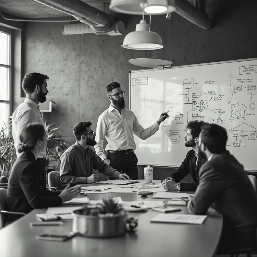 Equipo en sesión de planificación estratégica